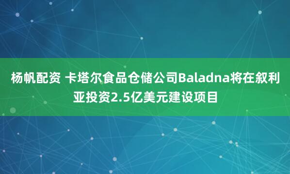 杨帆配资 卡塔尔食品仓储公司Baladna将在叙利亚投资2.5亿美元建设项目