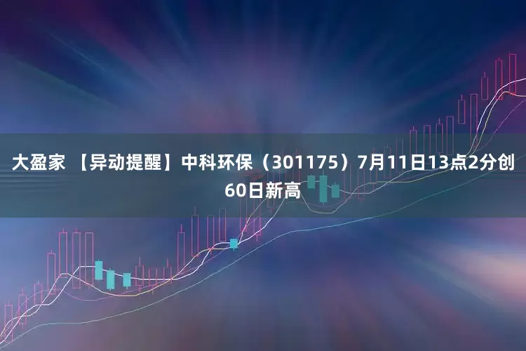 大盈家 【异动提醒】中科环保（301175）7月11日13点2分创60日新高