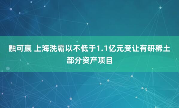 融可赢 上海洗霸以不低于1.1亿元受让有研稀土部分资产项目